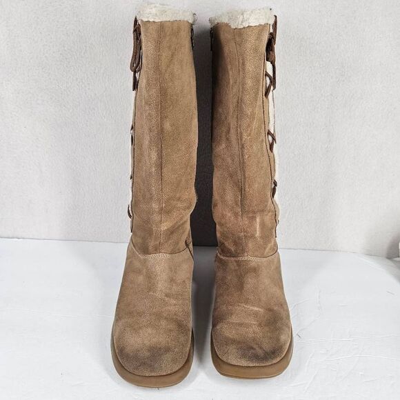 Hillard and Hanson Snowday Suede Shearling Boots Tan 9 - Picture 5 of 9